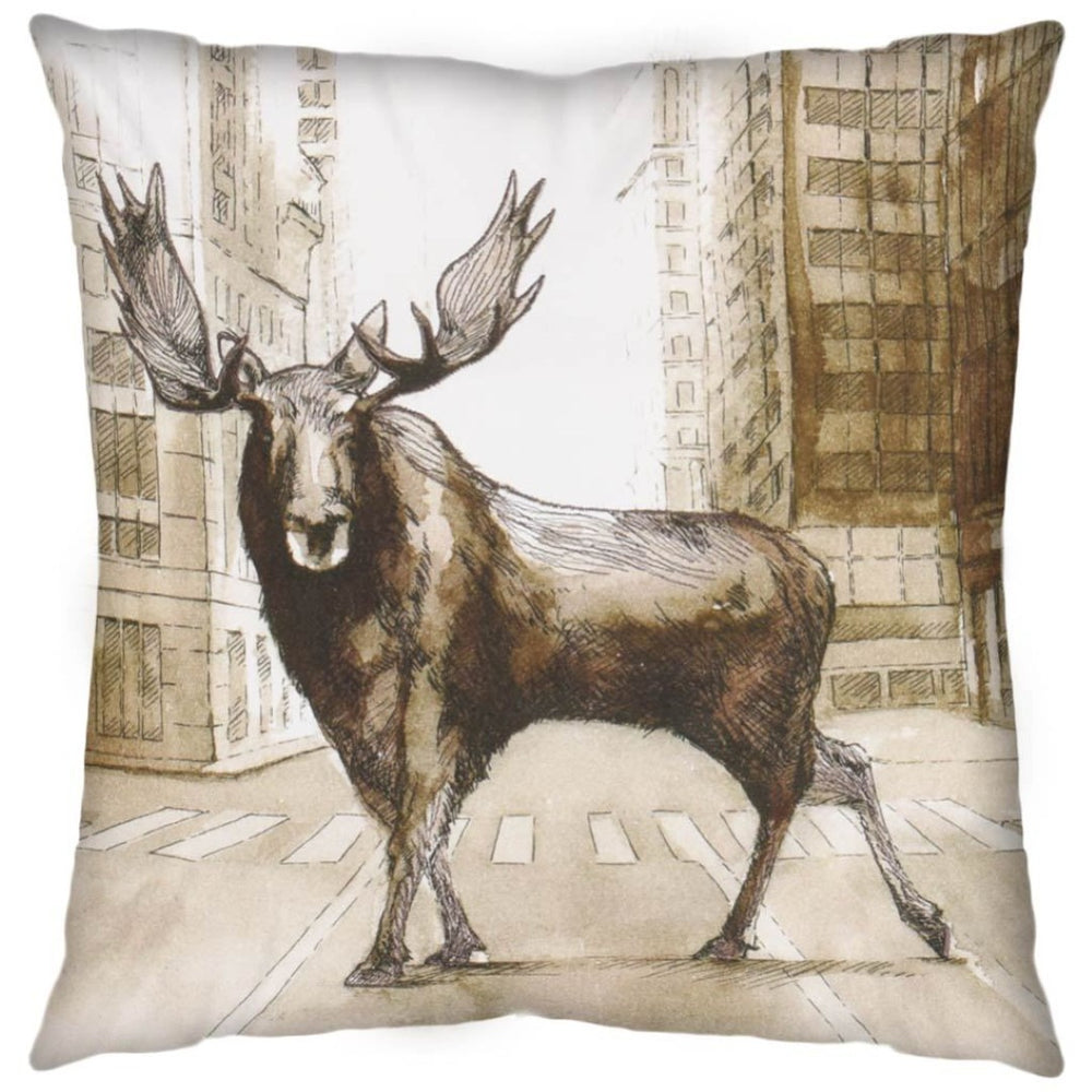 Mercana Northstreet Decorative Pillow Cover with Rustic Urban Charm for Modern Farmhouse and Lodge Decor Brown Fabric | Moose | 18x18 67328