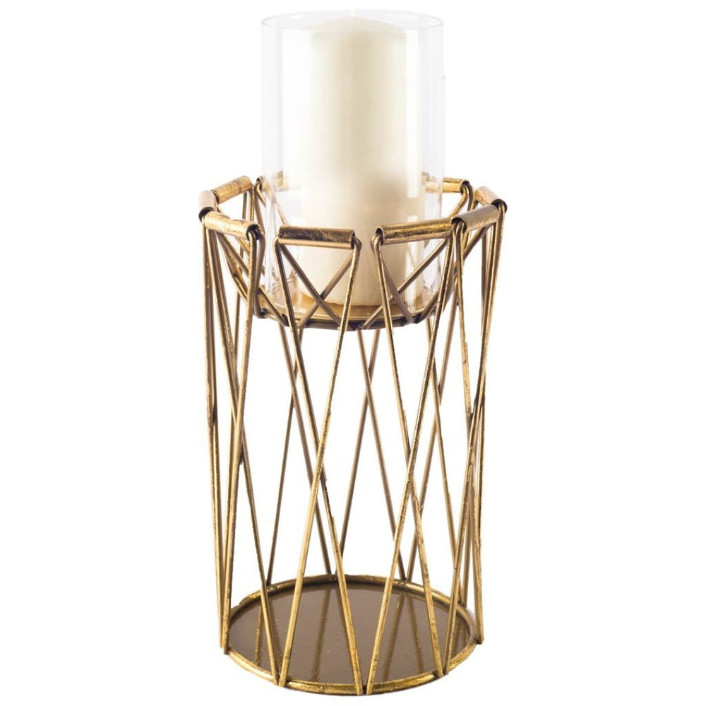 Mercana Othello I Elegant Antiqued Candle Holder — Art Deco Inspired Décor for Modern & Vintage Styles Brass Metal | 10H 67186