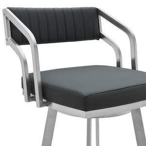 English Elm Orlen 30" Swivel Slate Gray Faux Leather Bar Stool - Modern Stainless Steel Frame, Easy Clean, 30" B2736P268548