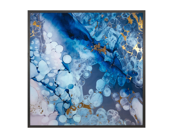 Sunpan Chemistry Luxe Art Acrylic Wall Decor - Handcrafted Blue Oil Pool with Gold Leaf, 48" Charcoal Frame