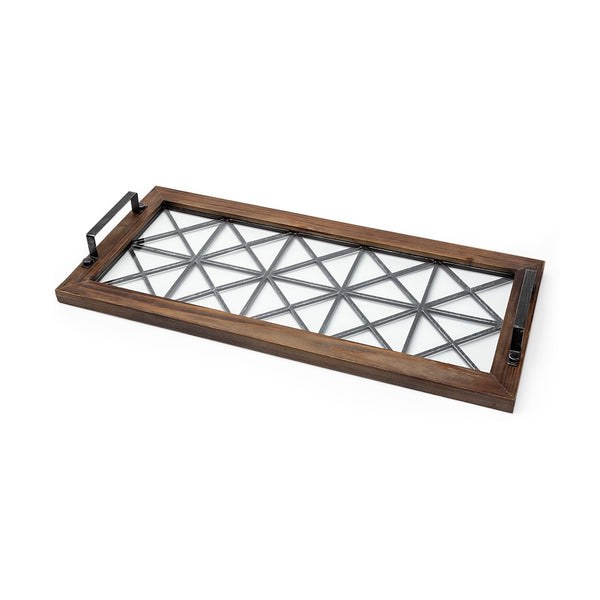Mercana Ellingson Elegant Rectangular Metal Tray with Wood Base - Perfect for Modern and Rustic Decor 67236