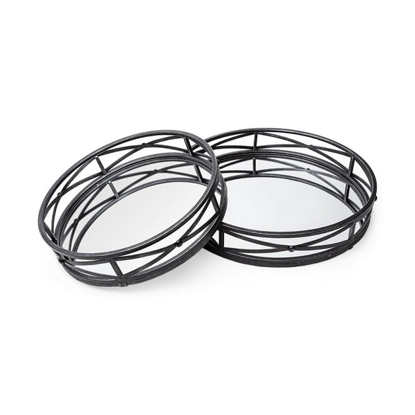 Mercana Piers Elegant Round Metal Trays with Mirrored Base for Stylish Home Décor and Organization Solutions 67237
