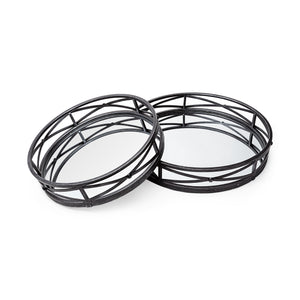 Mercana Piers (Set of 2) Black Metal Mirrored Round Trays 67237