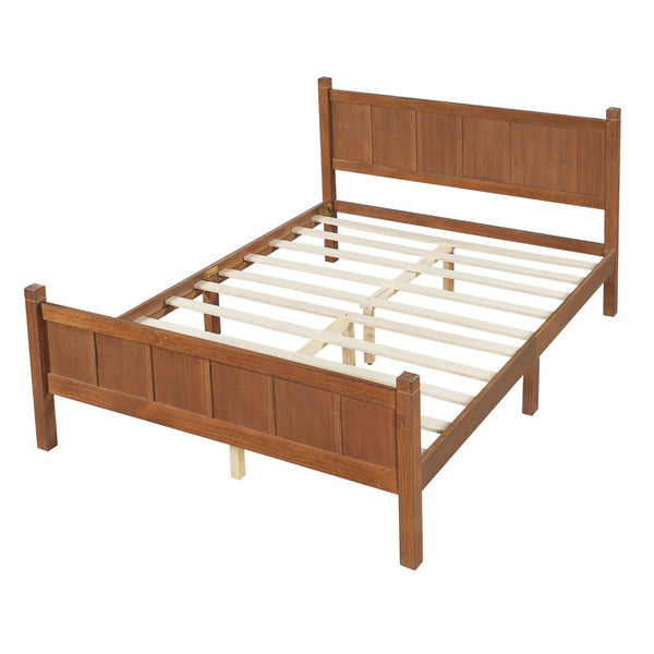English Elm Twin Platform Bed Vertical Slat Headboard Farmhouse Shaker Wood Grain Finish Bedroom Walnut N733P422479D