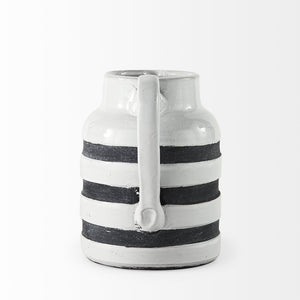 Mercana Harmon Rustic-Modern Ceramic Jug with Charcoal Stripes - Ideal Home Accent for Stylish Decor White/Blue Ceramic | 7H 31066