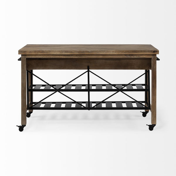 Mercana Stuart Versatile Rolling Kitchen Island with Solid Wood Top and Two-Tier Storage for Modern Spaces 67103