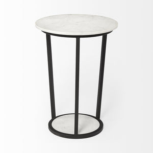 Mercana Bombola Accent Table: Modern Industrial Design with Polished Marble Top and Sturdy Metal Frame White Marble | Black Metal | 18W 67039