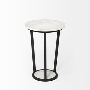 Mercana Bombola Accent Table: Modern Industrial Design with Polished Marble Top and Sturdy Metal Frame White Marble | Black Metal | 15W 67038