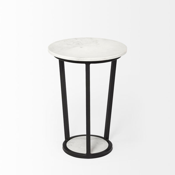 Mercana Bombola Accent Table: Modern Industrial Design with Polished Marble Top and Sturdy Metal Frame White Marble | Black Metal | 15W 67038