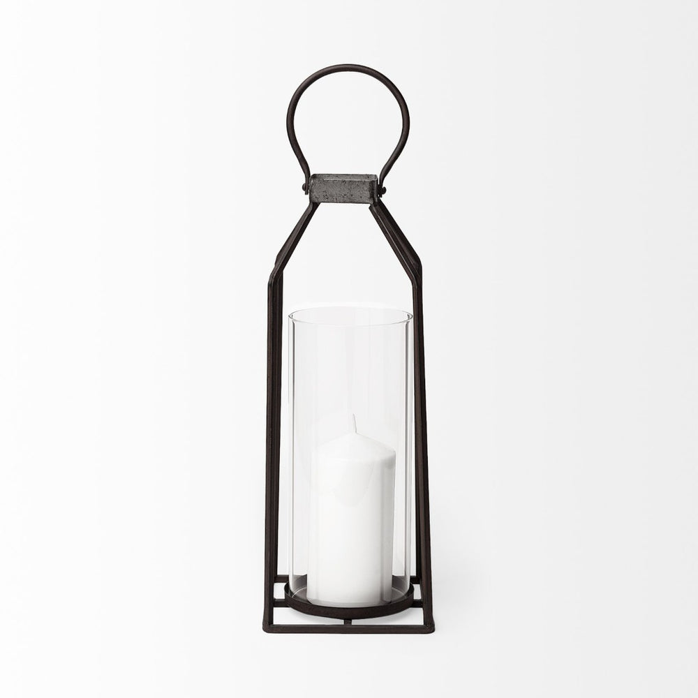 Mercana Kingston Candle Holder - Rustic Metal Frame with Clear Glass for Timeless Farmhouse Elegance 67243