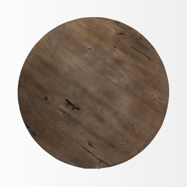 Mercana Triumph 40" Round Solid Wood Top Coffee Table with Industrial Iron Base for Modern Living Spaces 67108