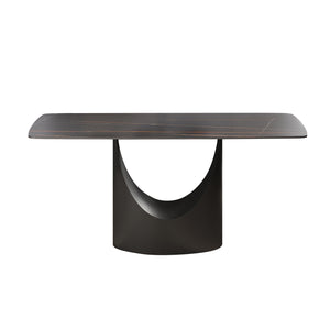 English Elm 63" Modern Dining Table With Curved Black Stone Top & Sturdy Iron Legs For 6-8 People Gatherings W1535S00559