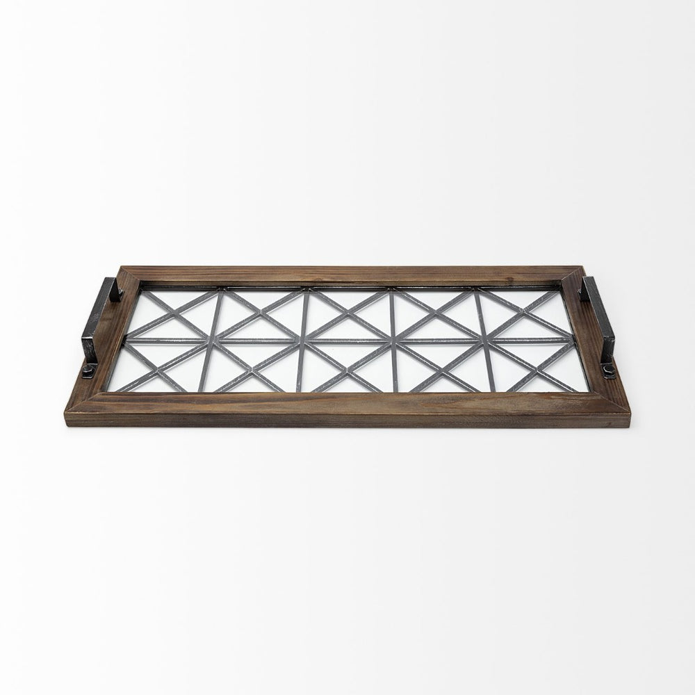 Mercana Ellingson Elegant Rectangular Metal Tray with Wood Base - Perfect for Modern and Rustic Decor 67236