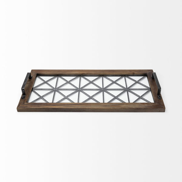 Mercana Ellingson Elegant Rectangular Metal Tray with Wood Base - Perfect for Modern and Rustic Decor 67236