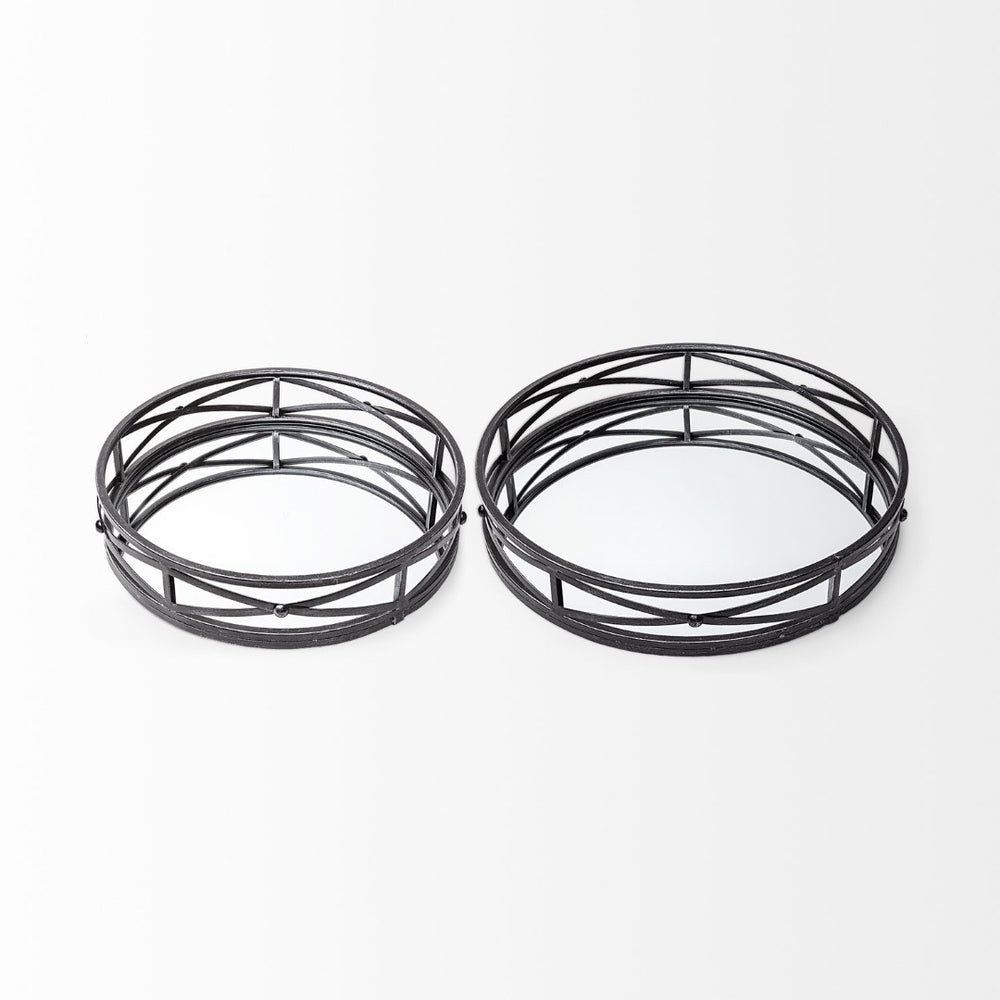 Mercana Piers Elegant Round Metal Trays with Mirrored Base for Stylish Home Décor and Organization Solutions 67237