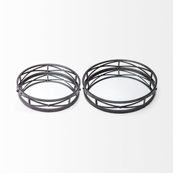 Mercana Piers Elegant Round Metal Trays with Mirrored Base for Stylish Home Décor and Organization Solutions 67237