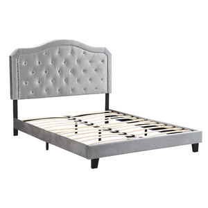 English Elm Upholstered Diamond Button Tufted Platform Bed with Velvet, LED Ambient Lighting, Sturdy Slats Light Gray 65.75 L x 34.43 W x 4.72 H W2297P268386