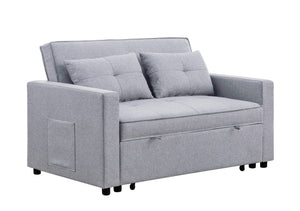 English Elm Zaira Linen Convertible Sleeper Loveseat with Side Pocket for Small Spaces Light Gray B2749S00011
