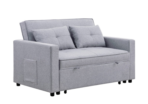 English Elm Zaira Linen Convertible Sleeper Loveseat with Side Pocket for Small Spaces Light Gray B2749S00011