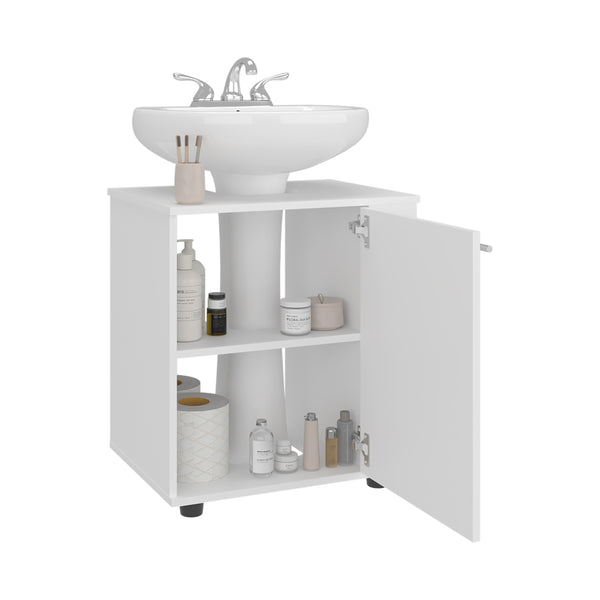 English Elm Phillips White Under Sink Cabinet with Cut-Out Back for Pipes, Double-Door Freestanding Storage Unit B070P363817