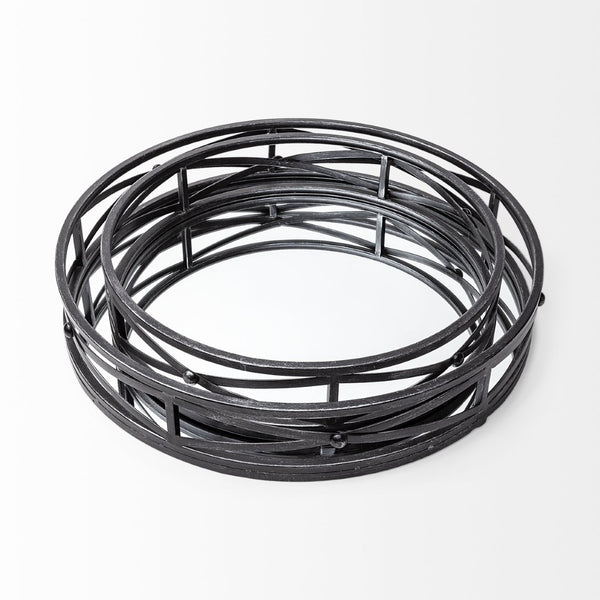Mercana Piers Elegant Round Metal Trays with Mirrored Base for Stylish Home Décor and Organization Solutions 67237