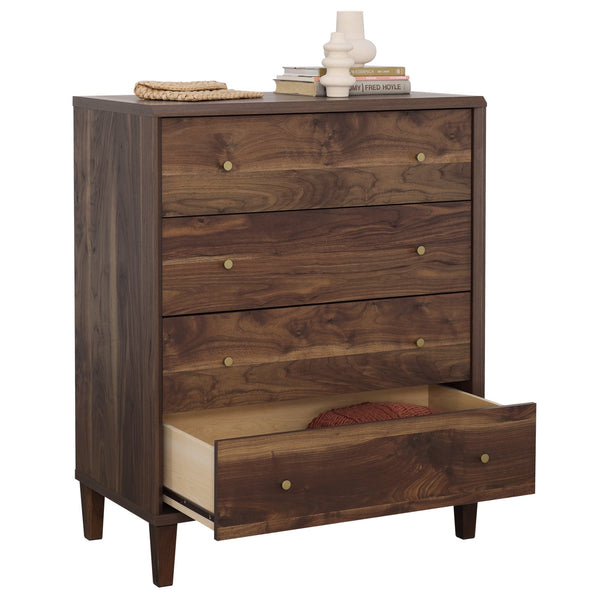 English Elm 4-Drawer Chest In Warm Brown Finish – Stylish Storage Solution For Bedroom Or Guest Space, Easy Setup! B356P402806