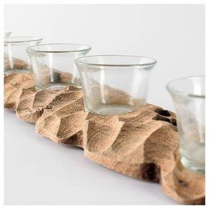 Mercana Yerba Hand-Carved Mango Wood Five Tealight Candle Holder – Elegant Centerpiece for Any Space 67286