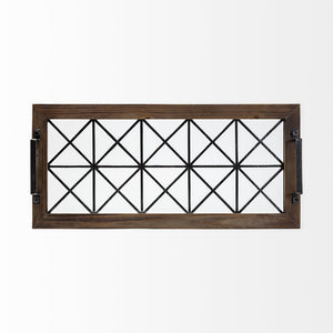 Mercana Ellingson Elegant Rectangular Metal Tray with Wood Base - Perfect for Modern and Rustic Decor 67236