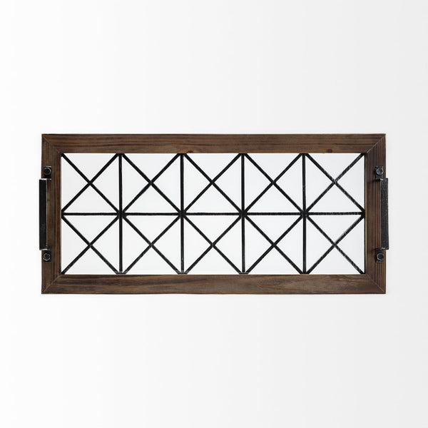 Mercana Ellingson Elegant Rectangular Metal Tray with Wood Base - Perfect for Modern and Rustic Decor 67236