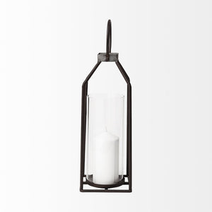 Mercana Kingston Candle Holder - Rustic Metal Frame with Clear Glass for Timeless Farmhouse Elegance 67243