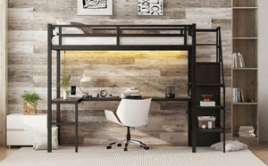 English Elm Twin Xl Metal Loft Bed With L-Shaped Desk & Usb Ports – Stylish Space-Saver For Teens & Adults! W1580S00041-GIGA