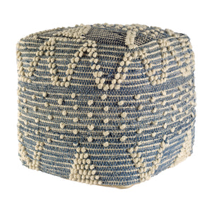 Mercana Rofi Blue Denim and Cream Cotton Stitched Square Pouf  67584