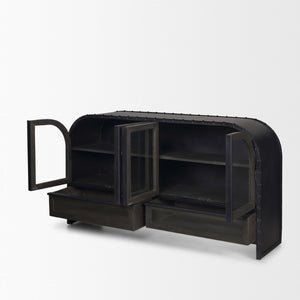 Mercana Gehry I 62.3” Industrial Sideboard with Mango Wood Accents and Glass Fronts for Stylish Storage 67532