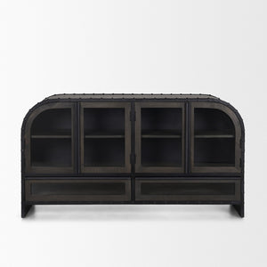 Mercana Gehry I 62.3” Industrial Sideboard with Mango Wood Accents and Glass Fronts for Stylish Storage 67532