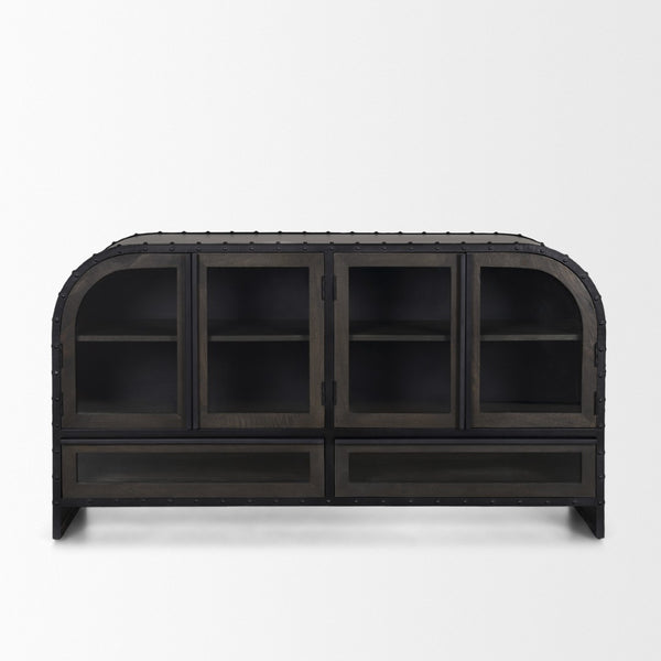 Mercana Gehry I 62.3” Industrial Sideboard with Mango Wood Accents and Glass Fronts for Stylish Storage 67532