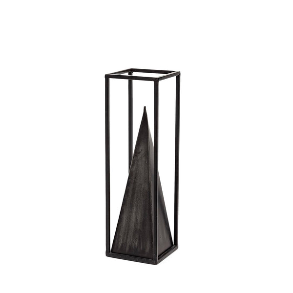 Mercana Memphis Geometric Metal Pyramid Sculpture in Square Frame – Modern Industrial Home Décor Accent Piece Black Metal | 13H 67657