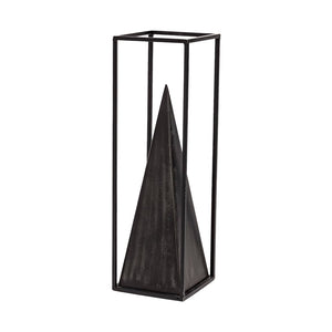 Mercana Memphis Geometric Metal Pyramid Sculpture in Square Frame – Modern Industrial Home Décor Accent Piece Black Metal | 16H 67656