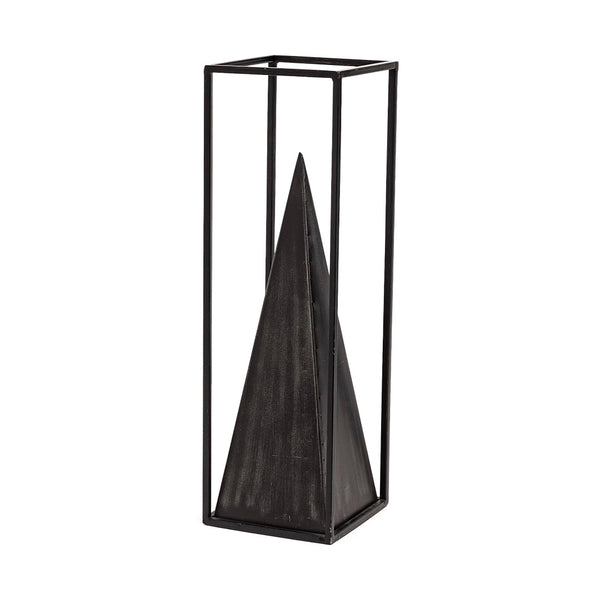 Mercana Memphis Geometric Metal Pyramid Sculpture in Square Frame – Modern Industrial Home Décor Accent Piece Black Metal | 16H 67656