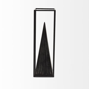 Mercana Memphis Geometric Metal Pyramid Sculpture in Square Frame – Modern Industrial Home Décor Accent Piece Black Metal | 16H 67656