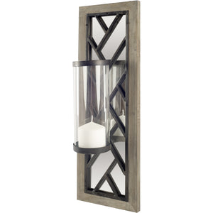 Mercana Benji 24"H Brown Wood Frame Black Metal Accent Mirrored Wall Candle Holder 67596