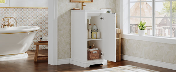 English Elm 16-inch French Bathroom Vanity with Ceramic Undermount Sink, Soft-Close Door, Vintage Carvings, White N710P330979K
