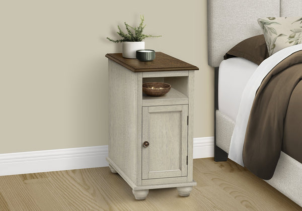 English Elm Accent Narrow Side Table with Drawer and Cabinet, Traditional Brown Veneer Nightstand for Living Room and Bedroom — Compact Lamp Table with Metal Knob Storage White 27 L x 25 W x 7 H B2710P219474