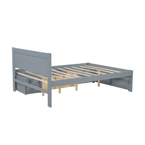 English Elm Full Size Platform Bed with Storage Drawers & Shelves, Gray MDF Construction, 400lb Capacity, Sturdy Design N709P214183E