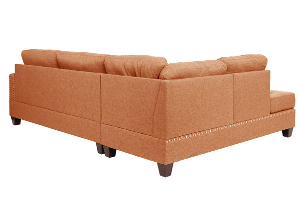 English Elm 3 Piece Reversible Sectional Sofa Set with Ottoman in Citrus Orange — Tufted, Nailhead Trim, Plush Comfort B089S00177