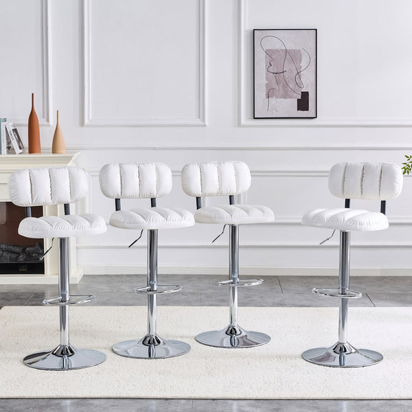 English Elm Set of 2 Adjustable Pu Leather Barstools with Chrome Base for Kitchen or Home Bar White+Silver W3875P378574
