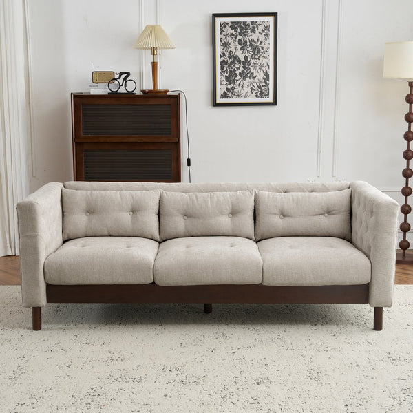 English Elm Christopher Knight Home® - 78" Upholstered Sofa with Tufted Linen-Like Fabric, Deep 19" Seat, Sturdy Rubber Wood Legs, 900lb Capacity Gray+Beige N763P243921A
