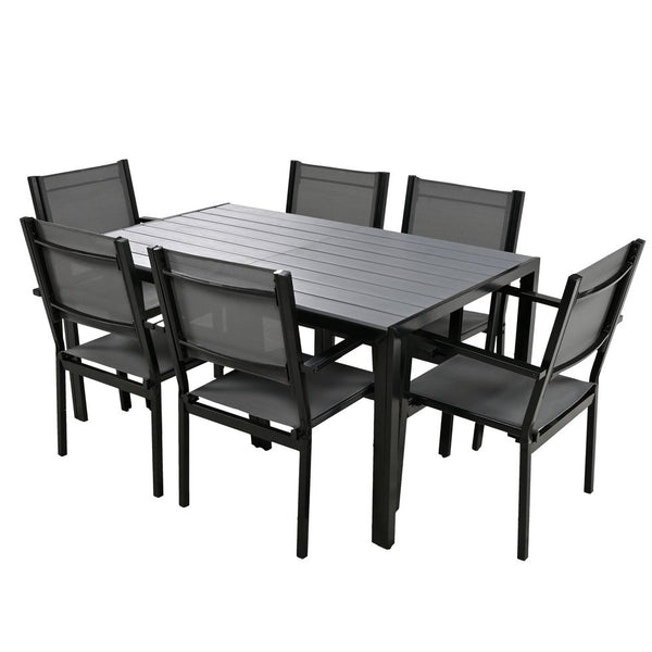 English Elm U-Style Steel Outdoor Table and Chair Set for Patio Balcony Backyard — Durable 7-Piece, Heavy-Duty Seats Gray WY000401AAE
