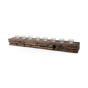 Mercana Lakara Reclaimed Wood Candle Holder for Eight Tealights - Rustic Charm for Any Dining Table Decor 67526-AB