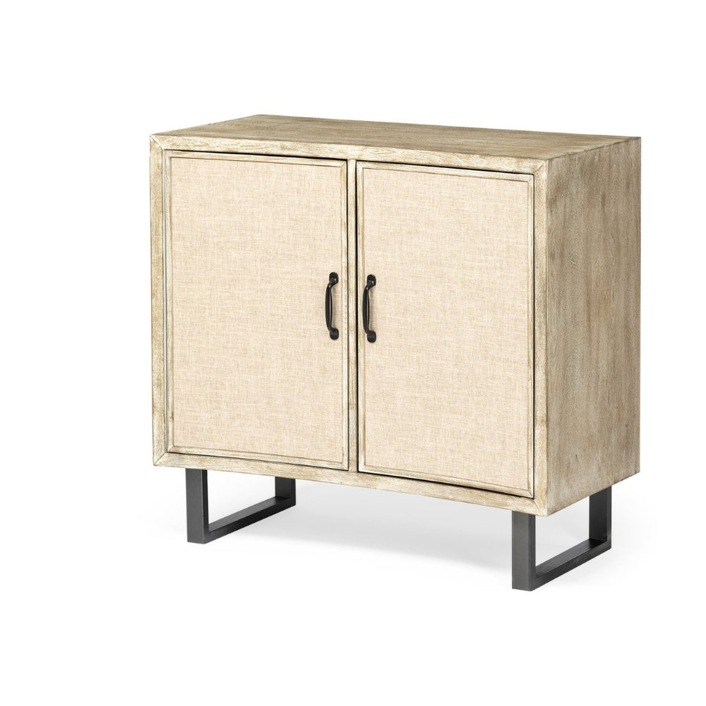Mercana Bellefontaine Modern Accent Cabinet with Textured Fabric Doors and Minimalist Iron Legs for Stylish Storage 67635