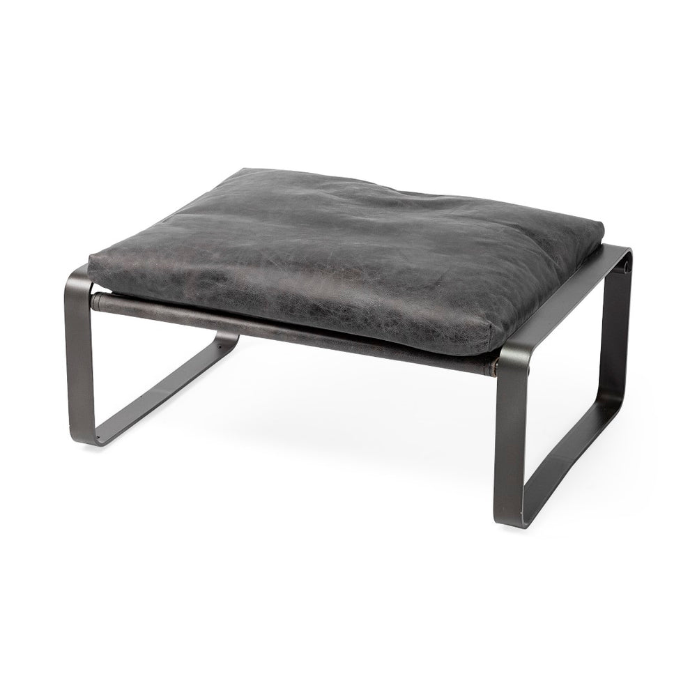 Mercana Hornet Compact 14" Ottoman - Modern Industrial Elegance with Genuine Leather Cushion and Metal Base 67603